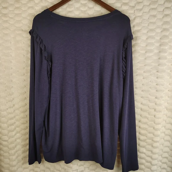 Aerie Navy Real Soft Pleated Shirt with Ruffle Accents Women's Size XXL - Picture 11 of 11